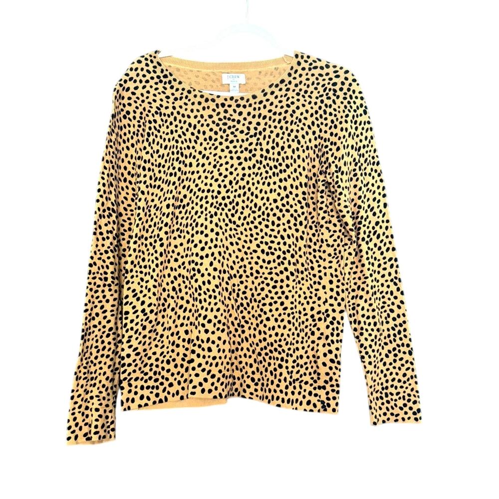 J.Crew Teddie Tan Black Geometric Knit Womens Sweater Sz M Preppy Classic